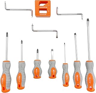 ALLFUN TOOLS 11 Piece Magnetic Screwdriver Set, Basic Home Tool Kit includes Phillips Flat Head Screwdrivers；Z Shaped Offs...