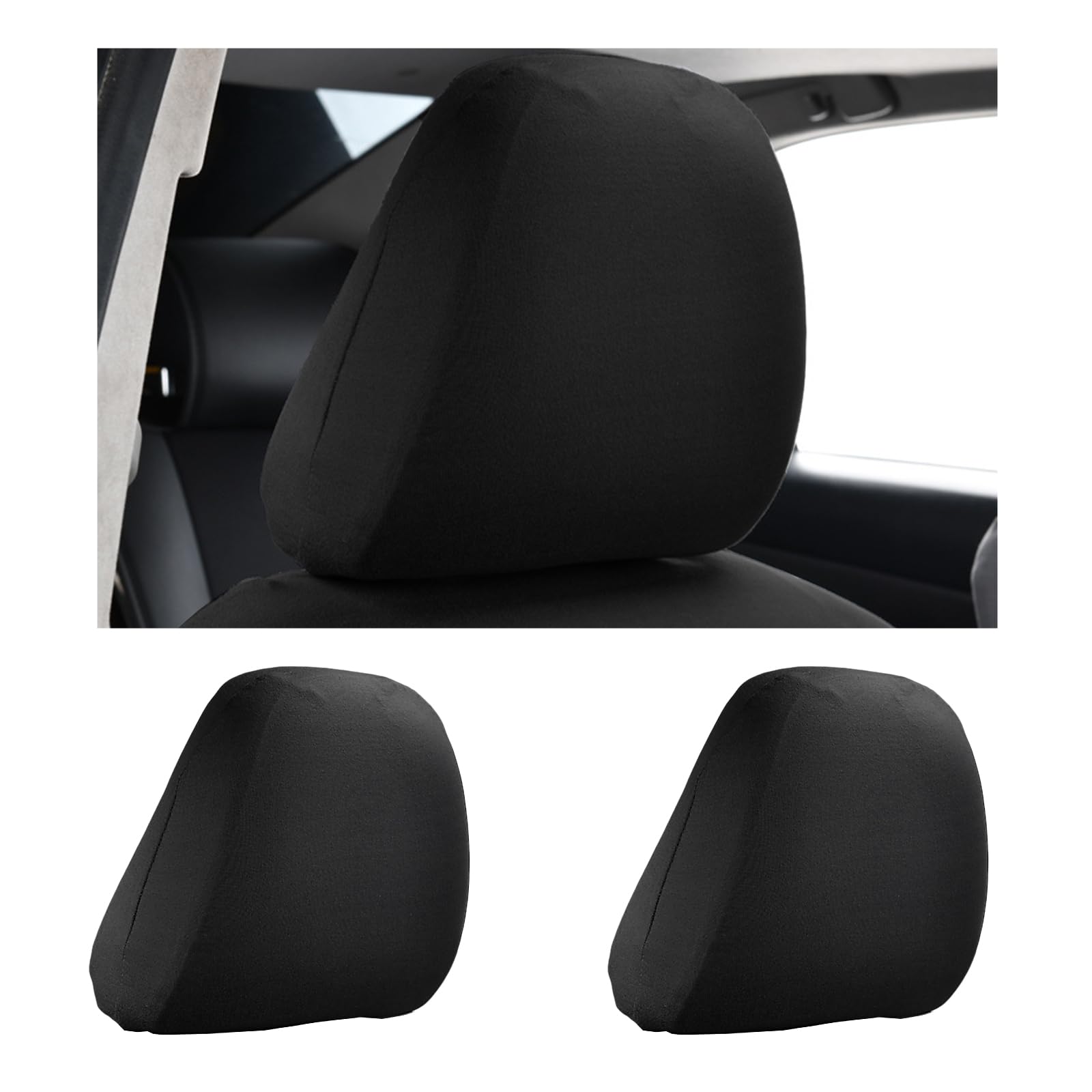 2 PCS Car Seat Head Rest Covers, Soft Stretchable Fabric Head Rest Cover Protector, Dustproof Removable Head Rest Covers for Car Seat Suitable for Most Car Headrest Accessories (Black)