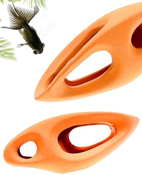 Corisrx Fish Tank Decorations Ceramic Betta Cave - Aquarium Cichlid Rock, Turtle Tank Accessories, Fish House Ornaments, Smooth Unsymmetrical Guppy Decor, Lizard Hides and Caves Small RED
