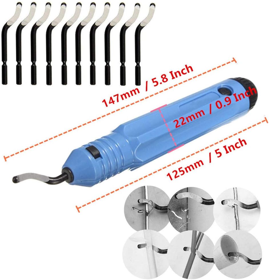 Adiyer Deburring Tool Kit Deburring Cutters Set, Plastic Handle + 11pcs BS1010 Deburring Blades, Burr Remover Hand Tool for Metal, Aluminum, Copper and Plastic