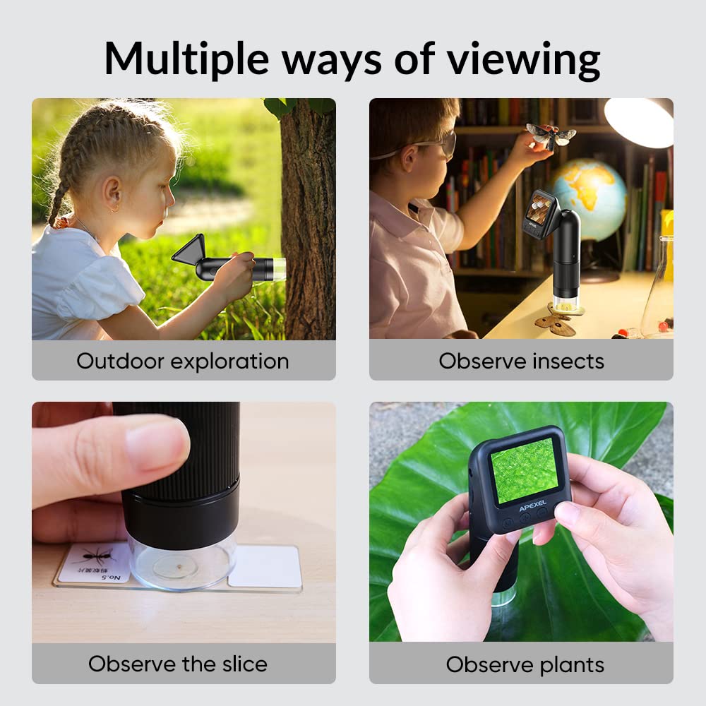 APL-MS008 Ręczny mikroskop cyfrowy Powiększenie 12X-24X Przenośny mikroskop dla dzieci 2,0-calowy ekran LCD 2MP zdjęcie 720P wideo wbudowana bateria ze światłami LED Elektroniczna lupa