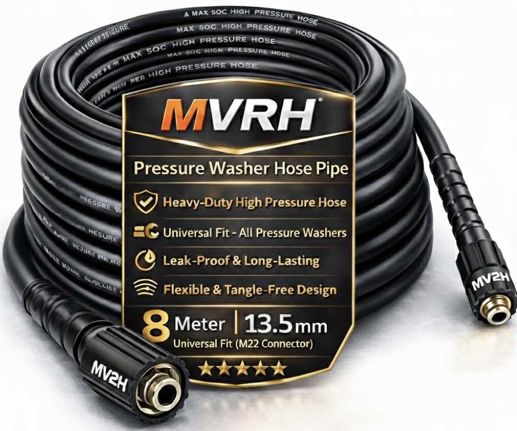 MVRH 8-Meter High Pressure Washer Hose Pipe - Heavy Duty Steel Braided - Universal Fit M22 Connector for Car Washers & AC Service - Compatible with 100-250 Bar Pressure Washers (8m, Black A)-image-7