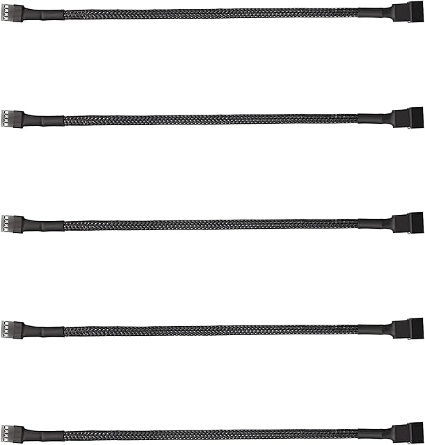 ThreeBulls 5 Pack 4-Pin PWM Fan Splitter Cable, Sleeved Braided Adapter Computer PC Fan Power Extension Cable Converter for Computer ATX Case 4-Pin/3-Pin Cooling Fan Cable (10.6")