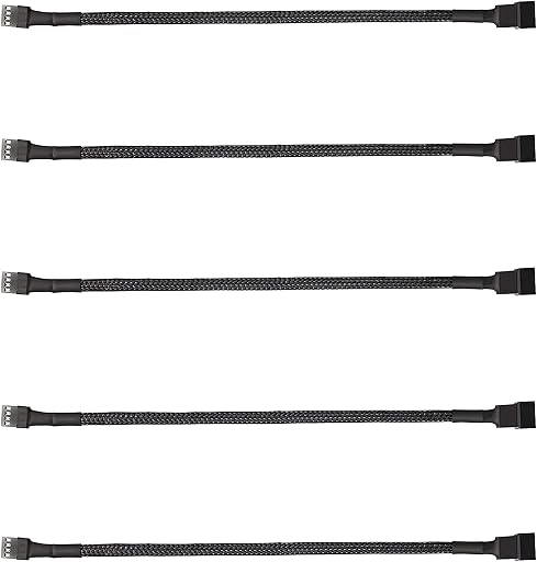 5 Pack 4-Pin PWM Fan Splitter Cable, Sleeved Braided Adapter Computer PC Fan Power Extension Cable Converter for Computer ATX Case 4-Pin/3-Pin Cooling Fan Cable (10.6")