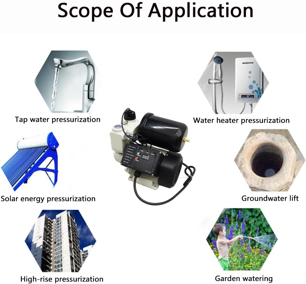 INTBUYING Self Priming Water Pressure Booster Pump Automatic Pressure Regulation Digital Display Pump for Home Shower Tap Water Self-priming Pump 220V 800W