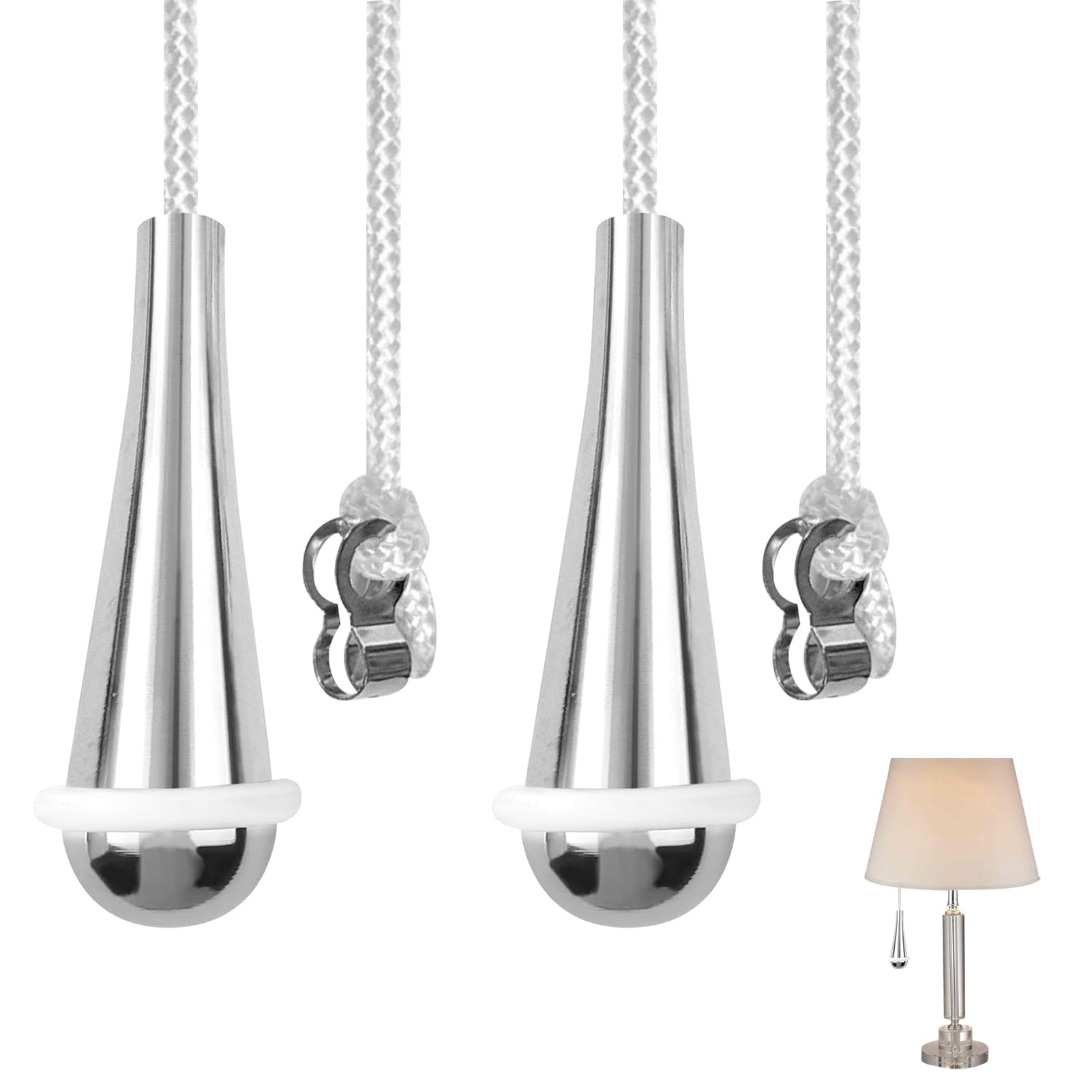Azushwer 2 Pcs Bathroom Light Pull Cord Handle with 150cm White Nylon Extension Replacement Pull Cord Light Switch Bathroom for Shower Toilet Light Ceiling Lights Fan Switch