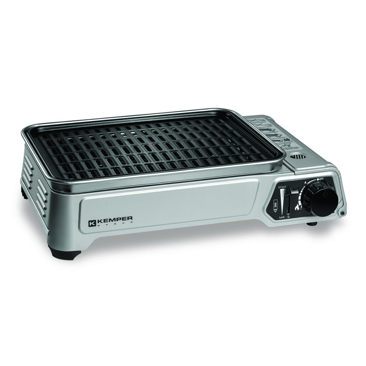 KEMPER Barbecue Portable à Gaz 1900W Allumage Piézo Plaque Grill Anti-Adhésive Kit 4 Cartouches Gaz Camping Mallette Transport