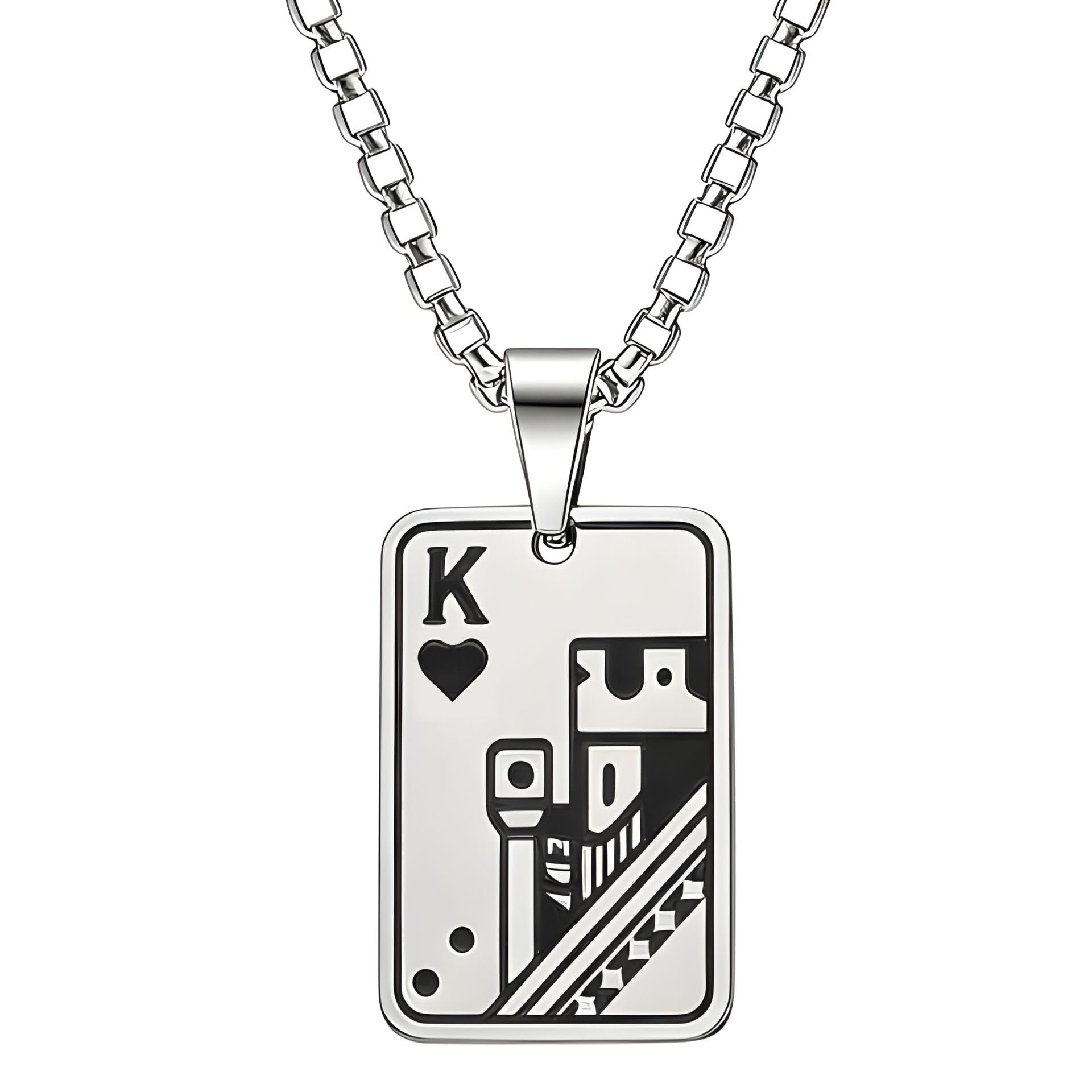 Platinum Plated Stainless Steel 'Imperial King Of Hearts' Playing Card Inspired Pendant Necklace With Chain for Men and Boys | Stylish Daily Use, Club, Party, Gifting Fashion Jewellery (NK14961) 1 Pc-image-26