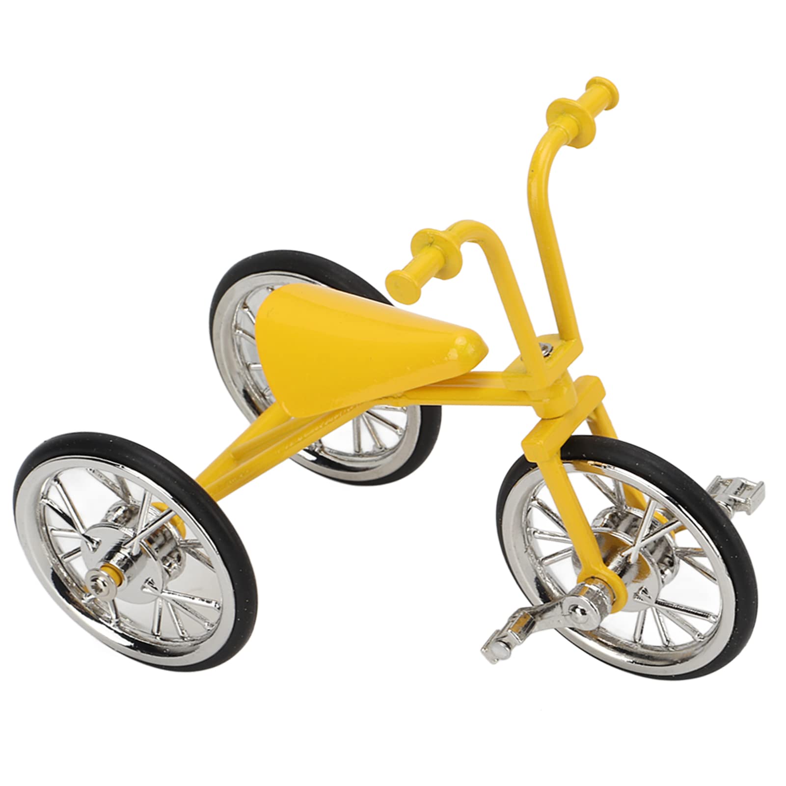 Cyrank Metal Tricycle Model, Yellow Mini Tricycle Model Ornaments 3D Three Wheeled Bike Art Sculpture Metal Bike Desktop Decorative Figurines Bike Miniature Statue