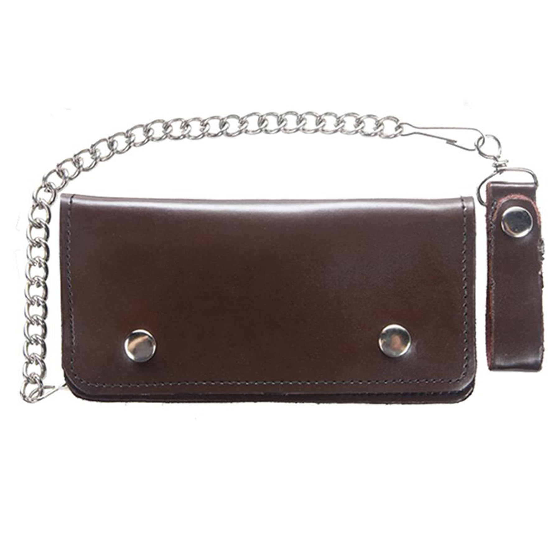 Dream Apparel Bifold Chain Wallet for Men and Women, Cowhide Leather Motorcycle Biker Wallet with Anti-Theft Steel Chain, Brown ID Card Holder Trucker