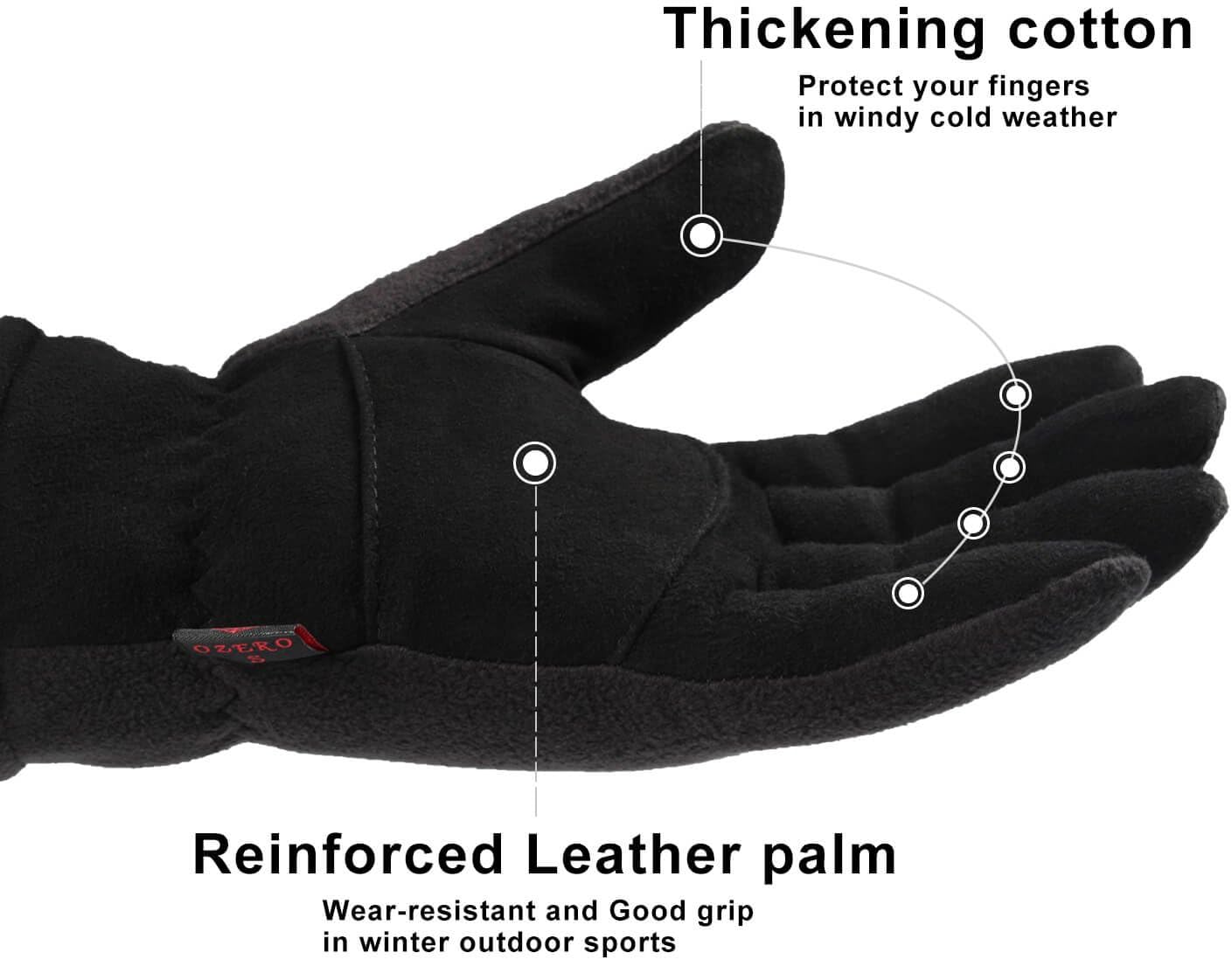 OZERO Winter Gloves Deerskin Suede Leather and Insulated Polar Fleece Water Resistant Thermal Gifts for Men and Women - Image 4