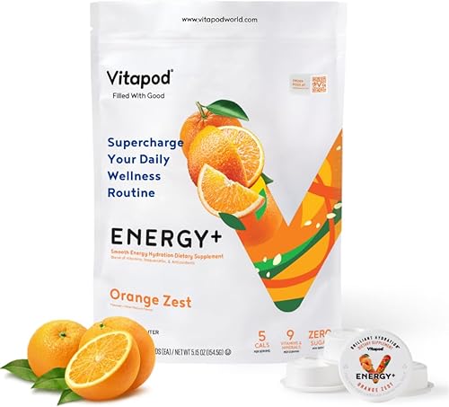 Vitapod Energy+ Orange Rest  Mezcla saludable de bebidas energéticas de cafeína  30 cápsulas  Electrolitos, antioxidantes, vitamina D, A, E, C