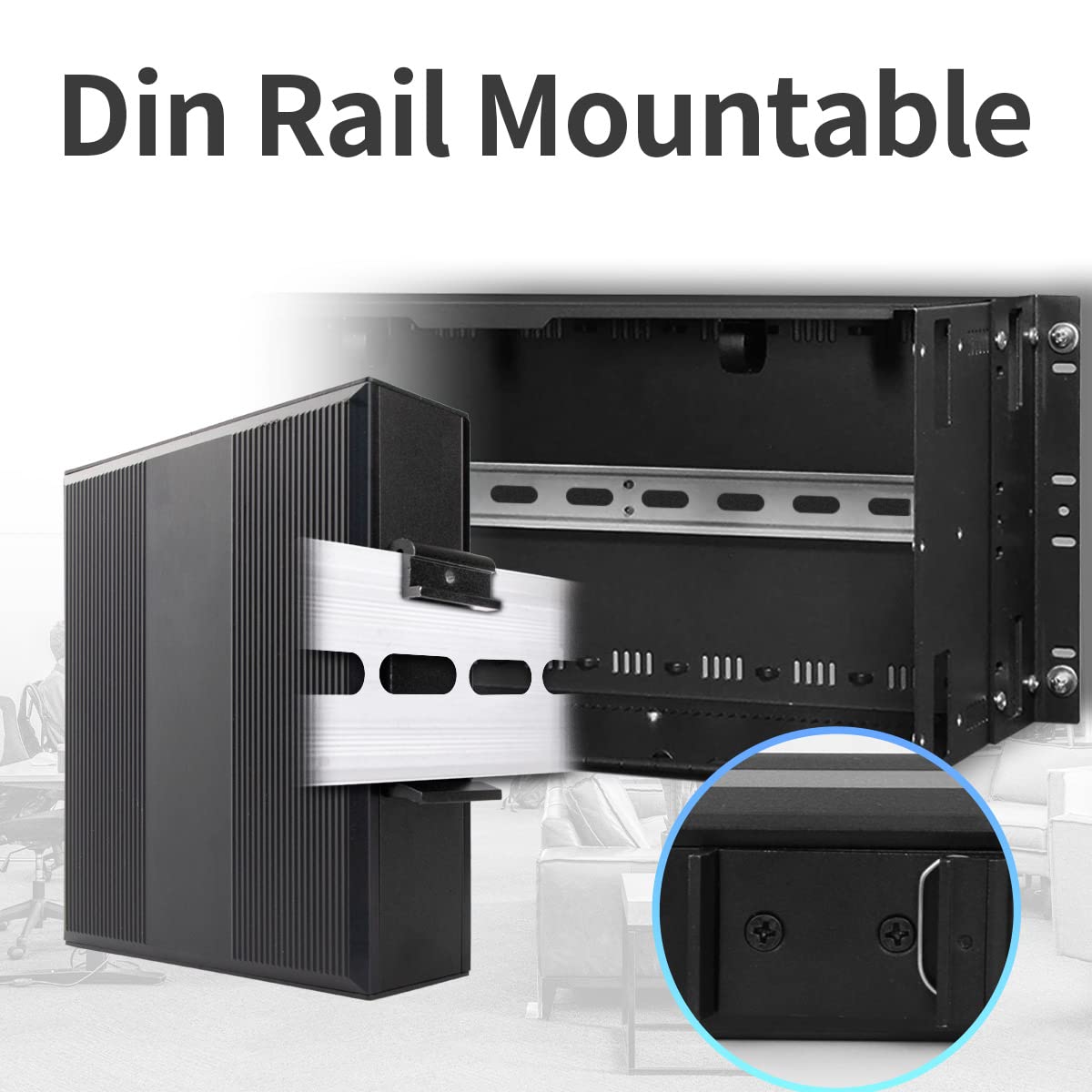 Commutateur réseau 5 ports industriel non géré Gigabit Ethernet DIN-Rail Switch 5 ports Gigabit Ethernet IP40 Température de fonctionnement -40° - 75°C (-40° - 167°F) (Non-POE (12-52VDC))