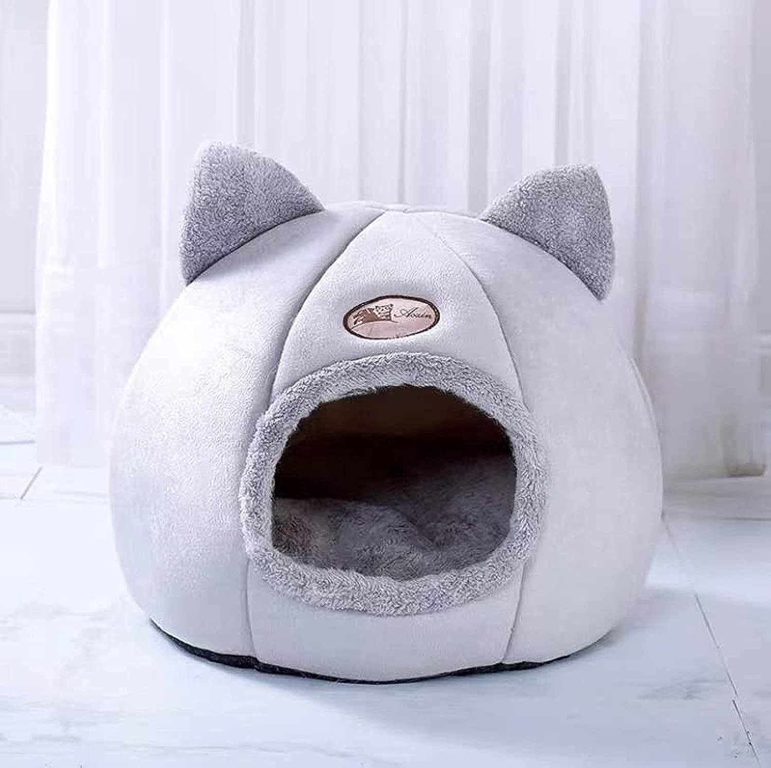 LTLCLZ Winter Warm Cat Dog Nest Deep Sleep Semi-Closed Cat House Cave Plus Velvet Cute Pet Tent for Cats Puppy Small Dogs(L)