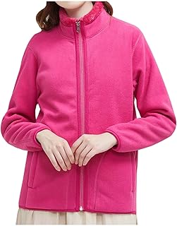 Chaqueta de forro polar con cremallera completa para mujer, color rosa, talla M