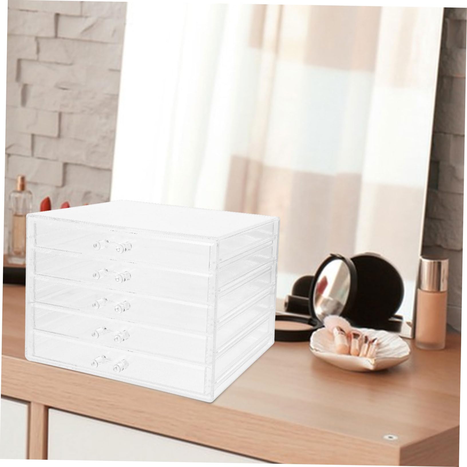 Boîte de Rangement Tiroir à 5 Couches en Acrylique Transparente et Étagère à Bijoux de Bureau Organisateur Multifonction avec Design Pratique pour Bureau