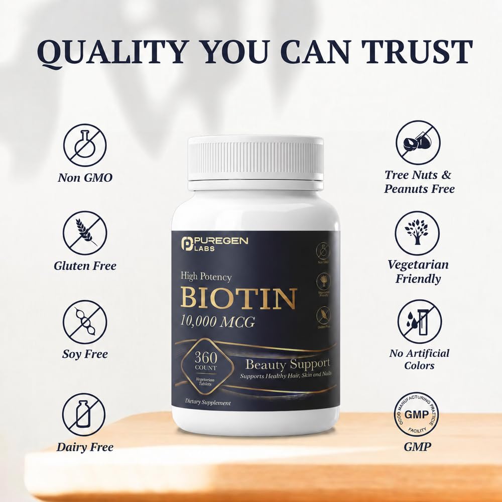 Puregen Labs Biotin 10,000 mcg Supports Healthy Hair, Skin & Nails — Amazon image 5
