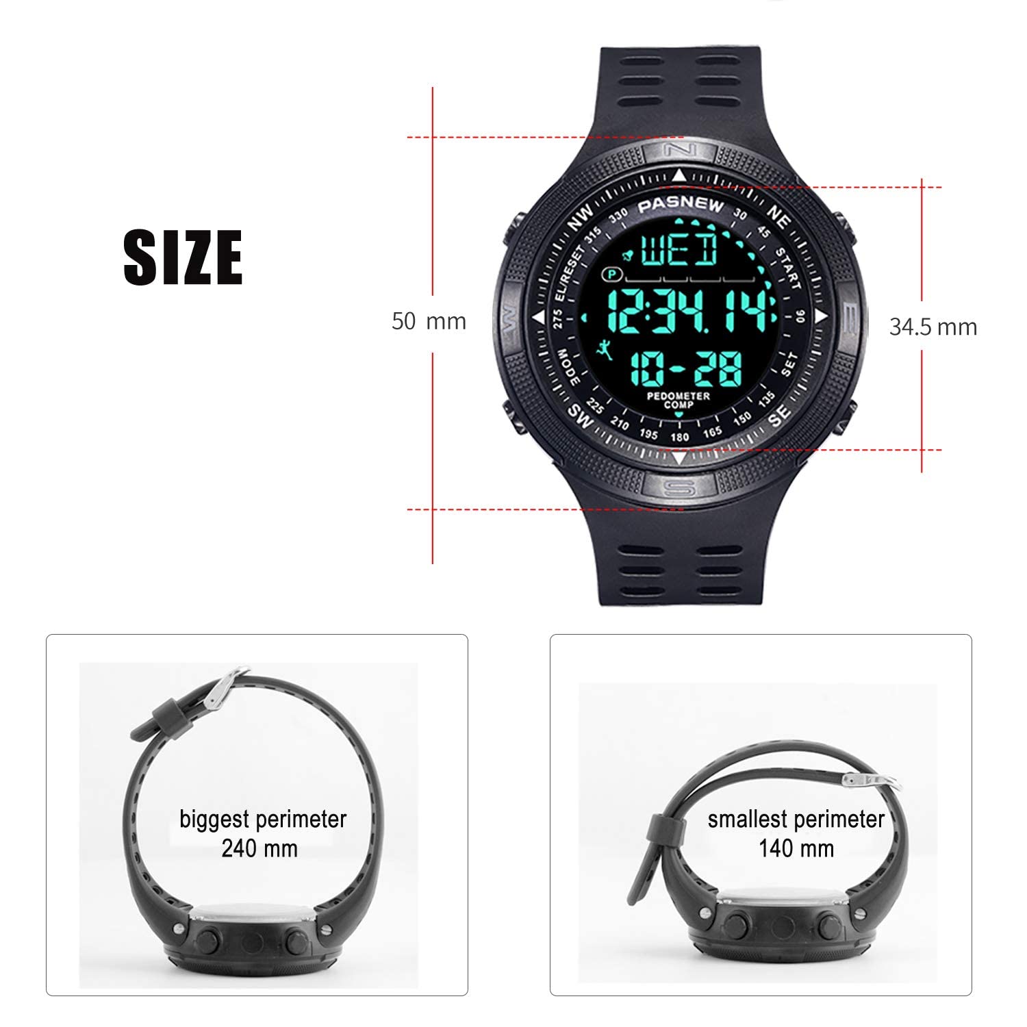 PASNEW Orologio per bambini,Orologio impermeabile sportivo per ragazzi,Orologio da esterno con calendario di allarme a LED 50M,Orologi con luminoso