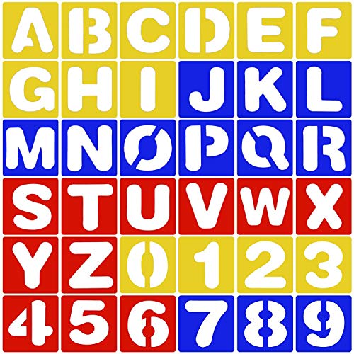 BestTas 26/36 pièces Lettre Pochoirs, 10cm Alphabets Pochoirs Numéro Pochoir Plastique Gabarits de Peinture DIY (36) Cover