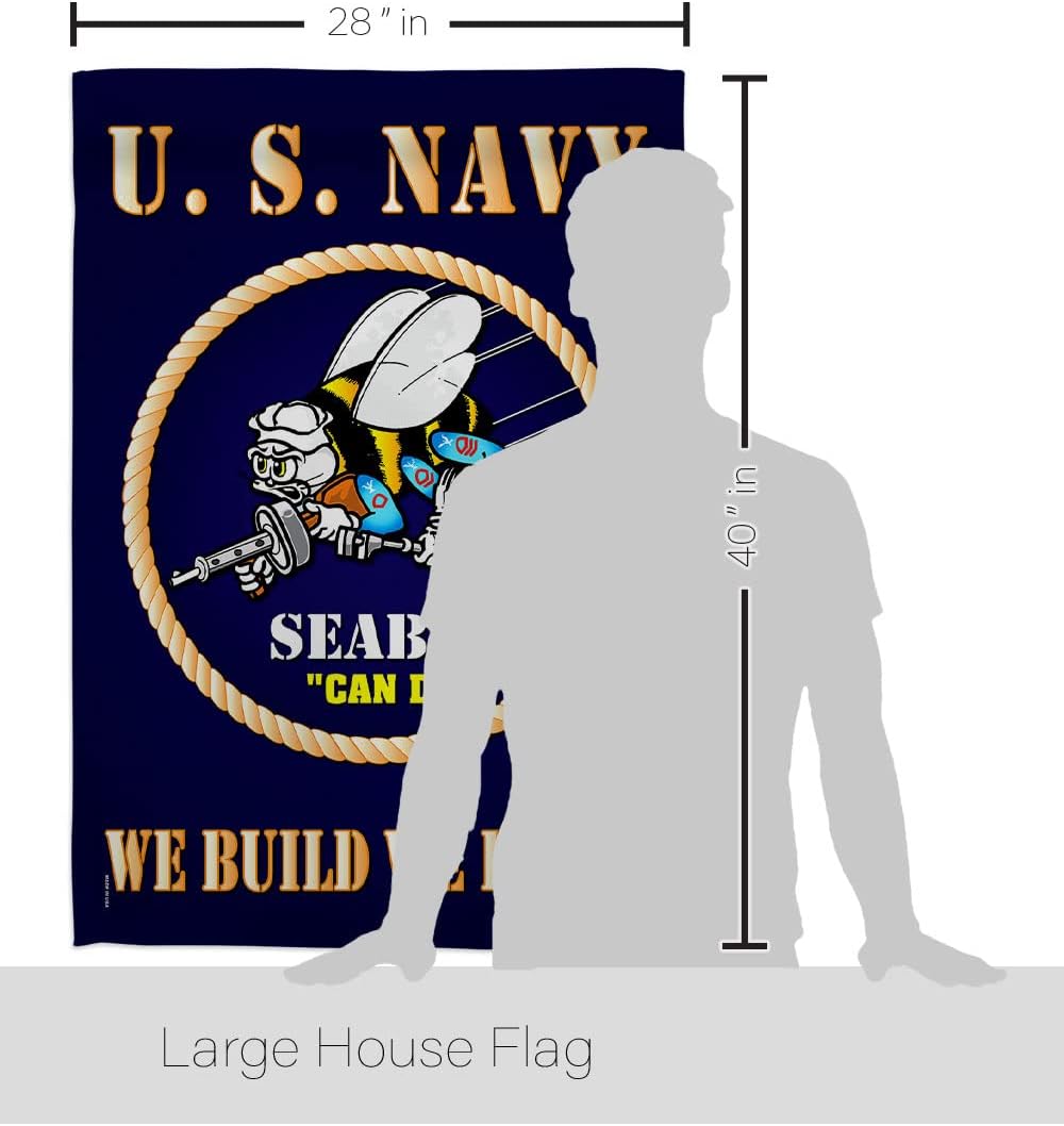 Breeze Decor Sea Bees House Flag - Armed Forces Navy USN Seabee United State American Military Veteran Retire Official - Decoration Banner Small Garden Yard Gift Double-Sided Made in USA 28 X 40