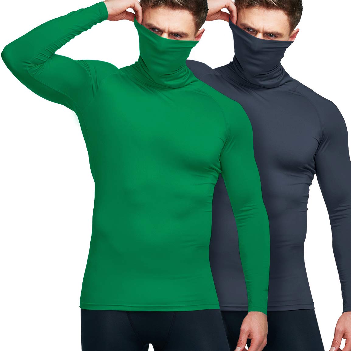 ATHLIO 2 or 3 Pack Men's UPF 50+ Mock Long Sleeve Compression Shirts, Athletic Workout Shirt, Water Sports Rash Guard