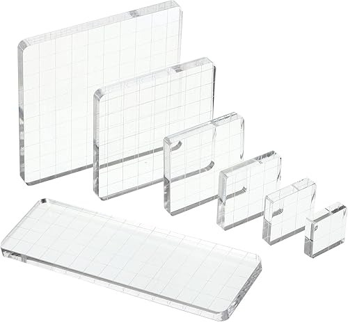 PATIKIL Bloque de sello acrílico, paquete de 7 bloques de estampado transparentes con líneas de cuadrícula, bloques de montaje decorativos, juego