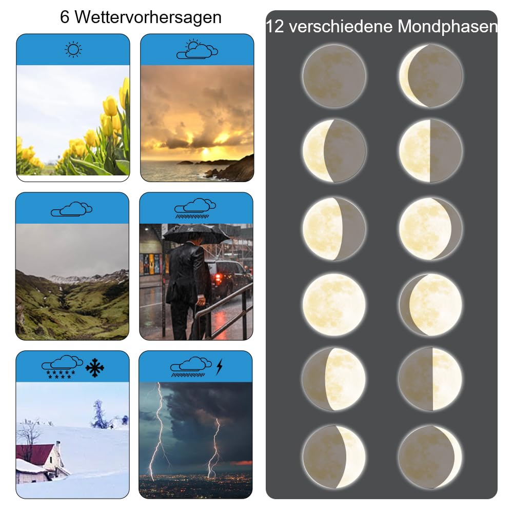 KETOTEK Wetterstation Funk mit Außensensor Innen und Außentemperatur Wettervorhersage HD LCD Display Digital Thermometer Hygrometer,DCF Funkwecker,Barometer, Sonnenaufgang Sonnenuntergang, Mondphase