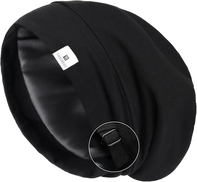YANIBEST Satin Bonnet Sleep Cap for Curly Hair - Slouchy Beanie Hats and Silk Bonnet Silk Lined Night Cap for Women