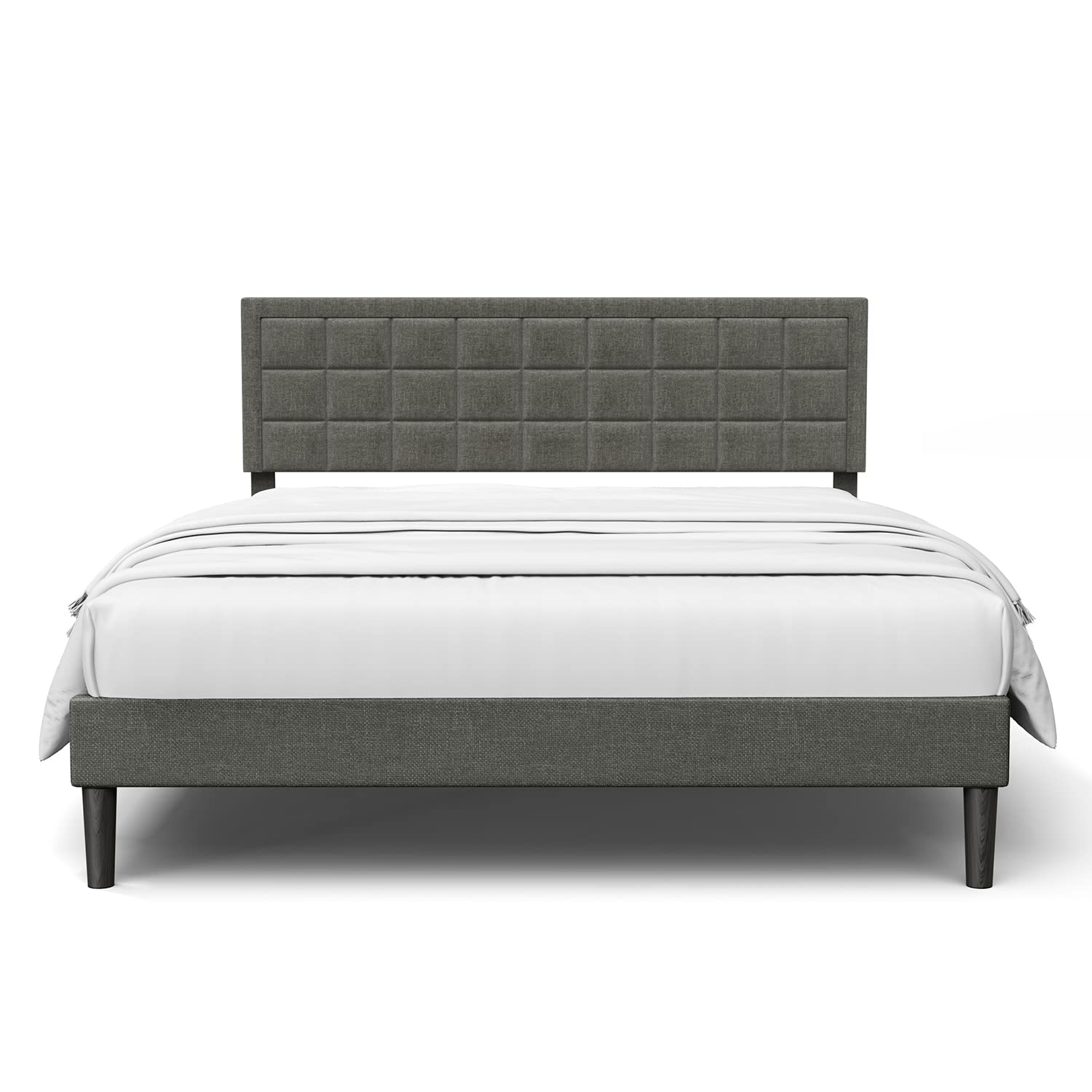 Nazhura Full Size Bed Frame Upholstered Modern Low Profile Platform with Tufted Headboard/No Box Spring Needed/Linen Fabric Upholstery/Charcoal Grey (Charcoal Grey, Full Size)