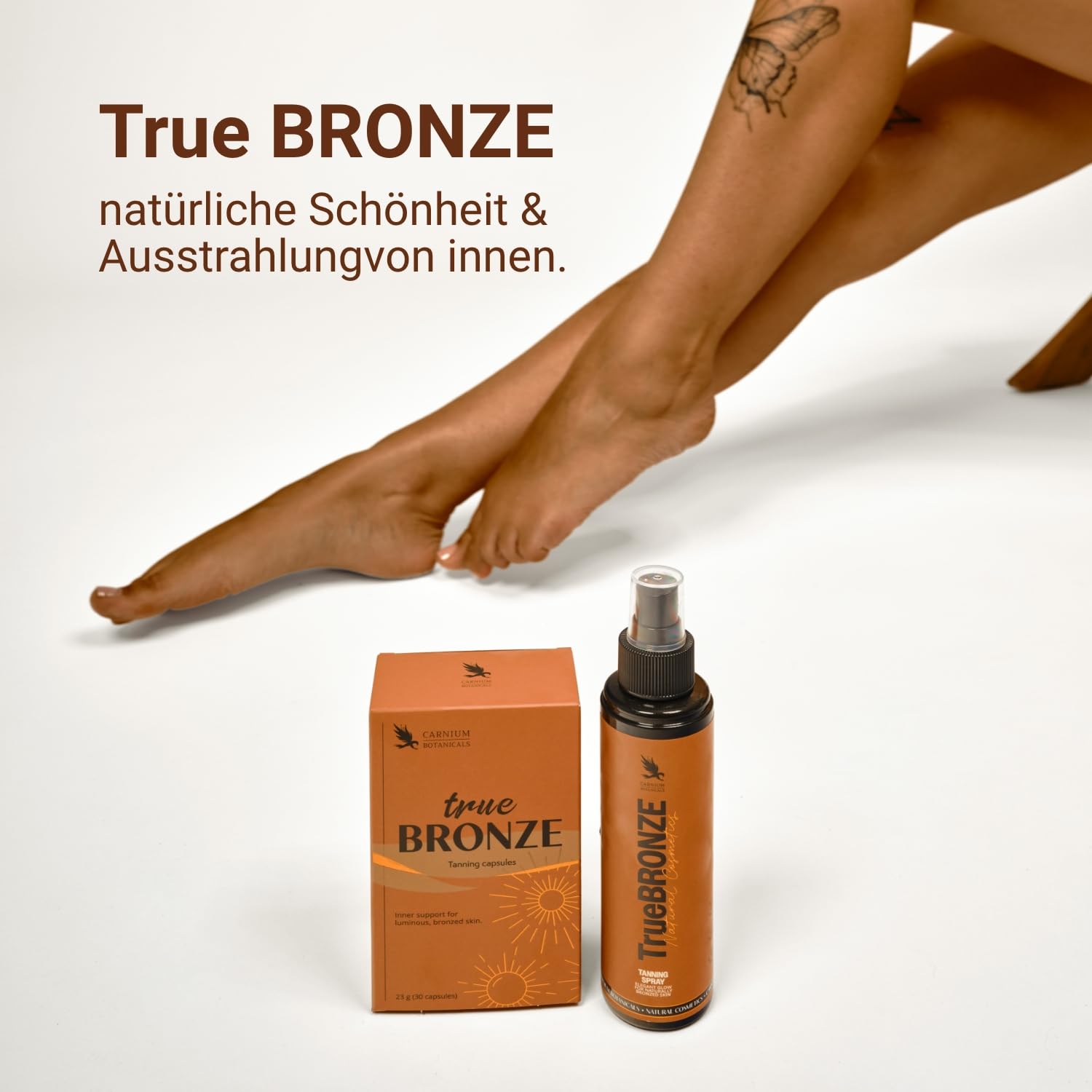 Carnium Botanicals True BRONZE – Bräunungskapseln, 30 Stück | Astaxanthin, Beta-Carotin, Vitamin A, Für Haut & Teint, Carotin Kapseln