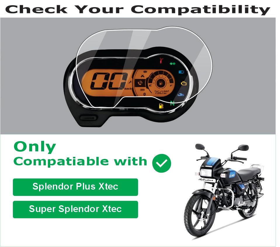 Image of OHAYO 9H Hard Screen Protector for Hero Splendor+ XTEC & XTEC 2.0 (2024) Instrument Cluster Display | Anti-Scratch, Military Strength, HD Clear, Bubble-Free | Not Tempered Glass