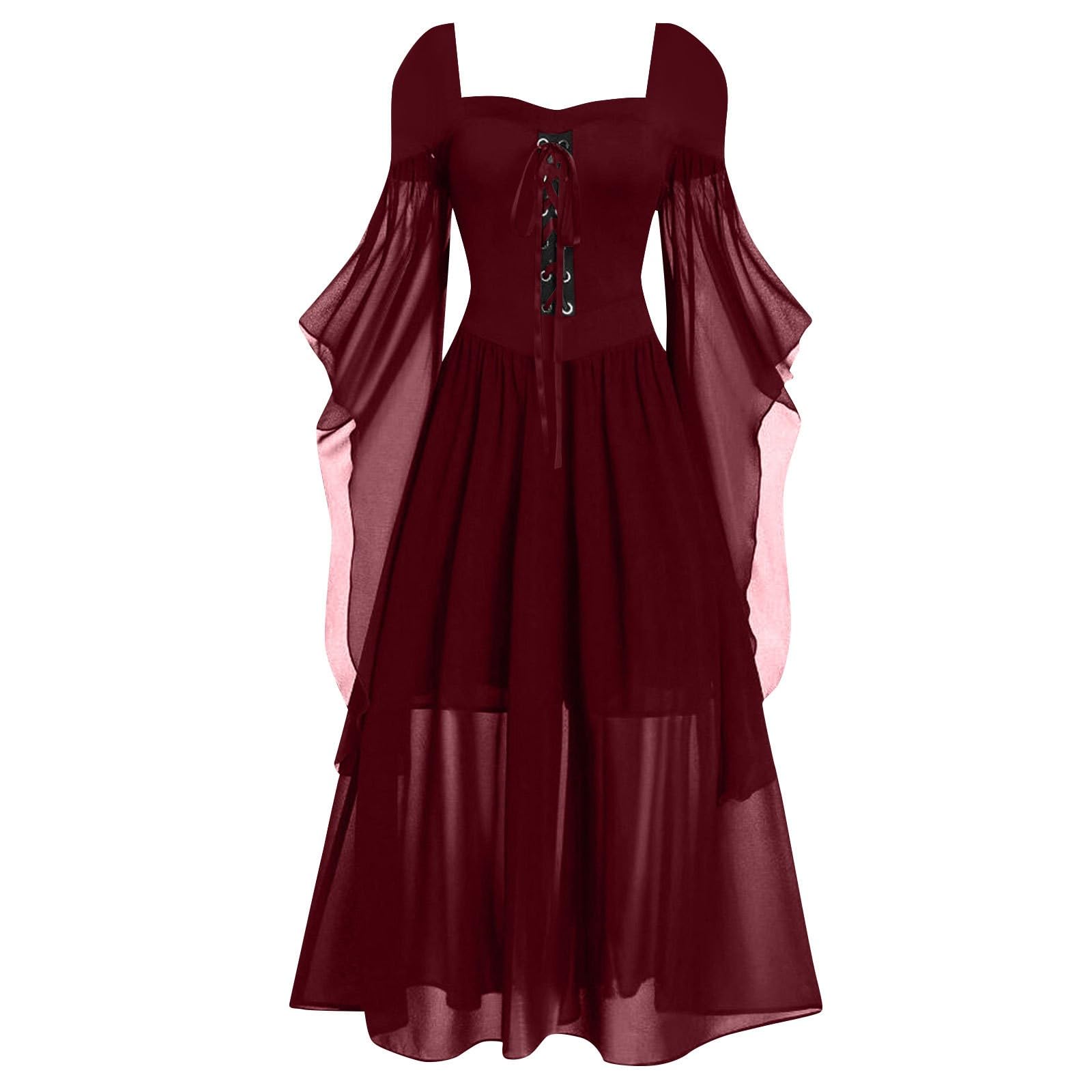 Halloween Costumes Victorian Witch Gothic Skeleton Plus Size Dresses Medieval Costume Ladies Evening Party Prom Cocktail Swing Glad Rags Vintage Elegant A-Line Dress For Women