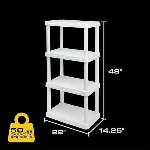 Miniatura 2 de CX 4-Tier (48H x 22W x 14.25D) Plastic Storage Shelving Unit (White) 2-Pack, Light Duty, 50lbs Per Shelf Capacity, Indoor Storage and Organization