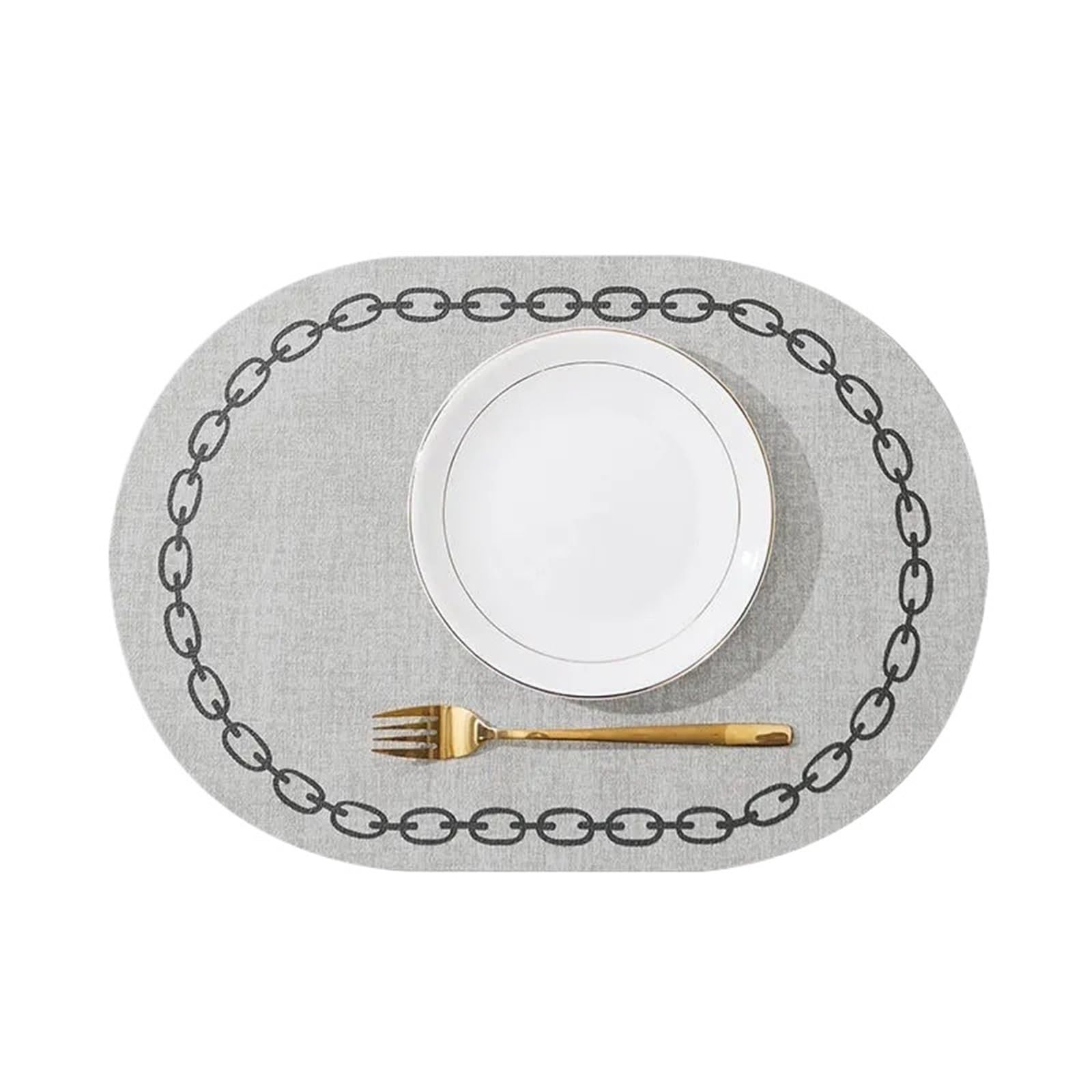 Faux Leather Placemats Lot de 1/4/6 Sets Table ovales en Similicuir, lavables, résistants à la Chaleur, antidérapants et imperméables(Chain O Light Grey,30x44cm 6pcs)