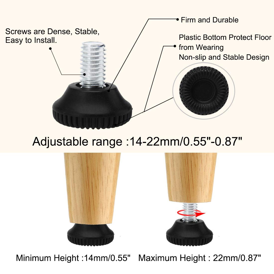Sourcingmap M6 x 20 x 25mm Furniture Glide Leveling Feet Adjustable Leveler Floor Protector for Chair Sofa Table Leg 2 Pack - Image 4