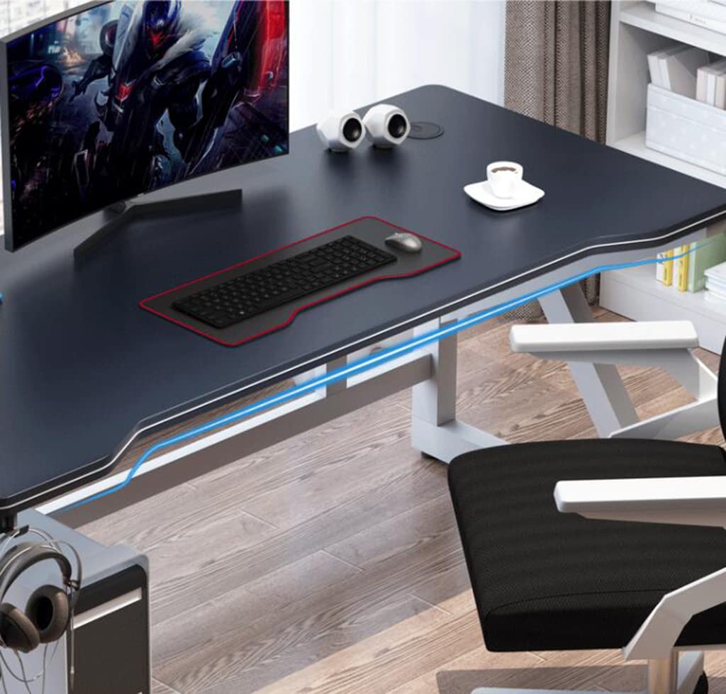 Biurko gamingowe, PC SXZenSpace, biurko dla graczy w kształcie litery K z powierzchnią z włókna węglowego, hak na słuchawki stabilne metal i drewno do biura, białe - L 80 cm