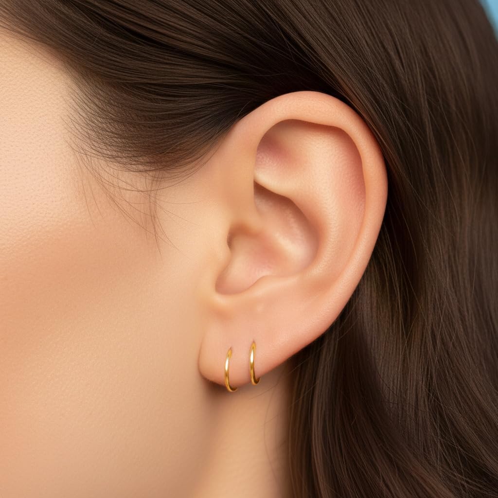 14K Gold Filled Hoop Earrings – 8mm Small Huggie Hoops for Women – Handmade Lightweight Gold Hoops – Hypoallergenic Everyday Jewelry – Dainty Minimalist Gold Filled Earrings - Image 2