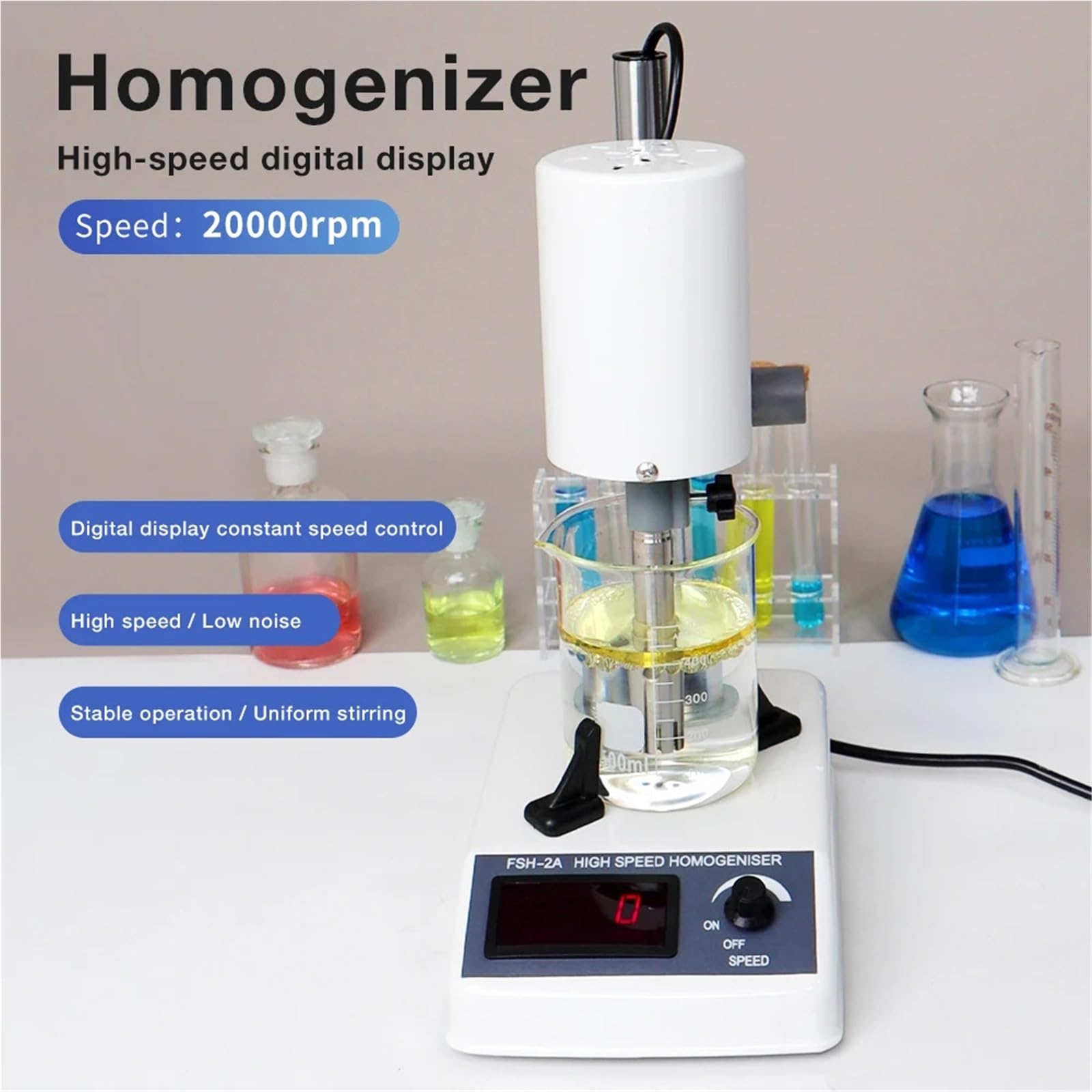 Homogenizator elektryczny o regulowanej prędkości obrotowej 20000 obr./min, urządzenie homogenizujące, dyspergator 185 W do laboratorium chemicznego
