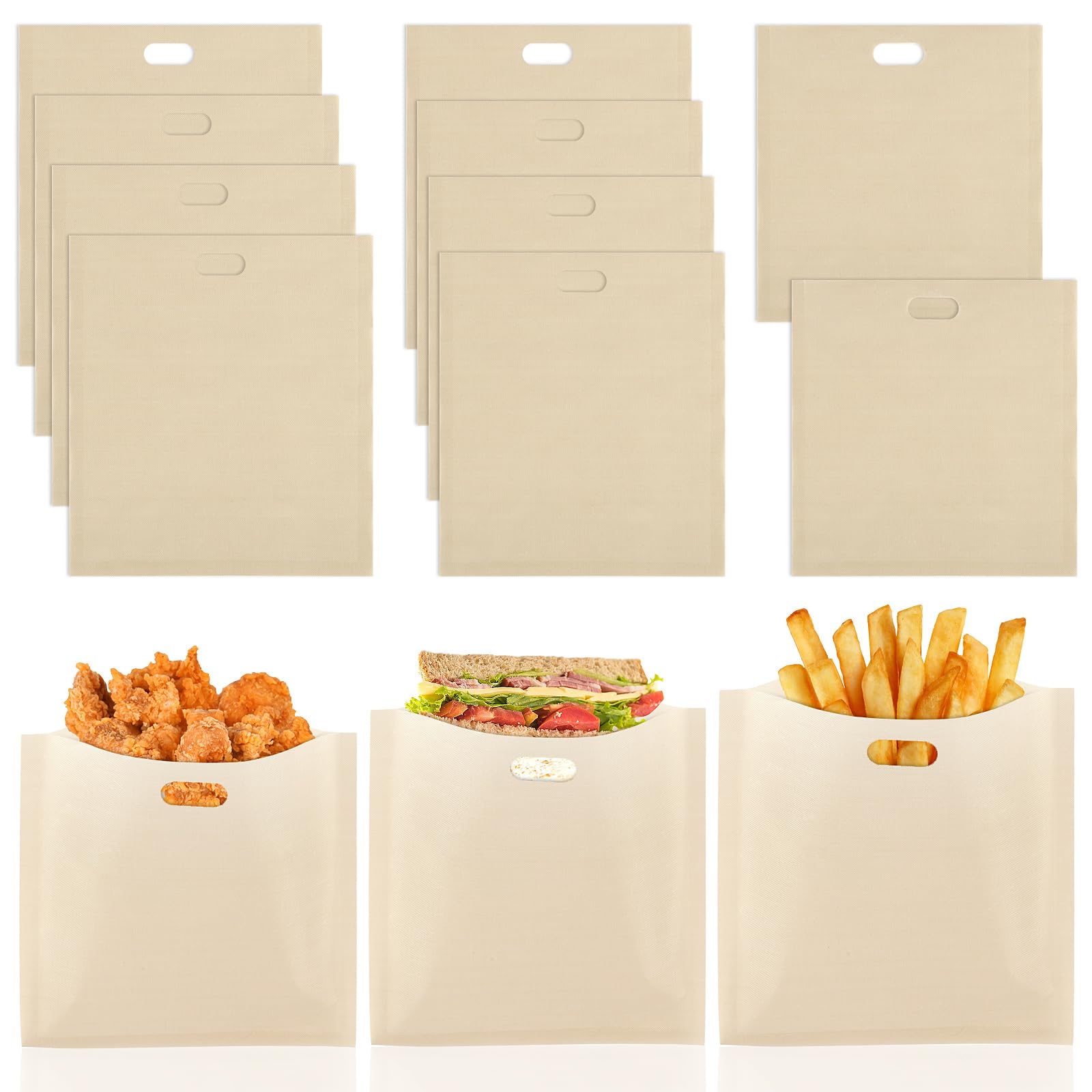 peasug toaster bags 10 pack 3 sizes toaster bags reusable heat resistant non-stick washable toaster sleeves compatible with toaster microwave great for grill cheese sandwich toast panini snacks