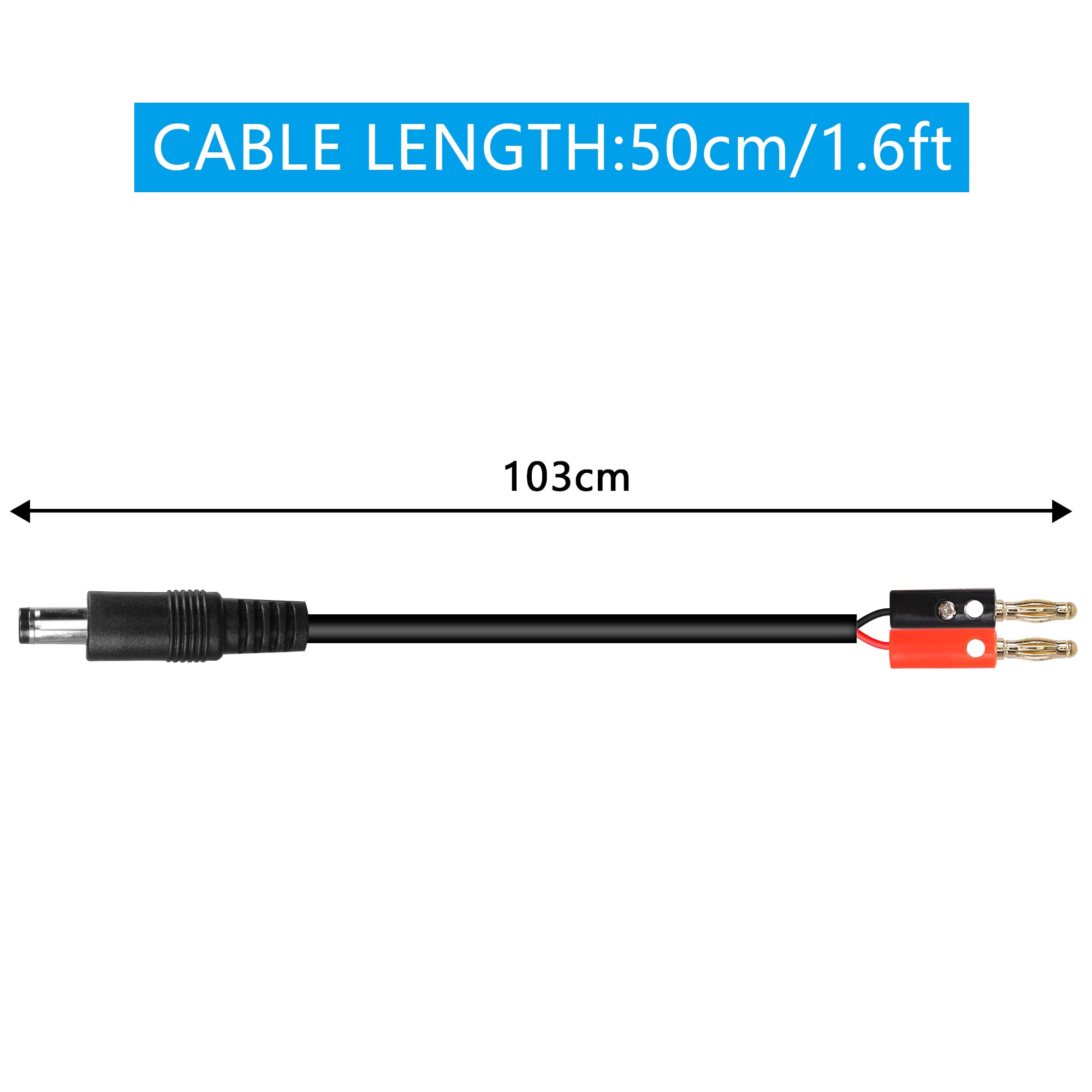 DC 5,5 mm x 2,1 mm do 4 mm pozłacany kabel bananowy, DC 5521 męski do 4 mm kulka wtyczka bananowa 18AWG złącze kablowe 100 cm 3,2 FT (2 sztuki)