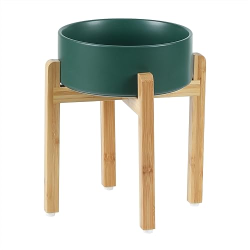 Havniva Ceramic Raised Dog Bowl Set, Elevated Dog Bowl with Stand, Food and Water Bowl for Large Breed Dogs, Weighted Pet Dishes(8.2'',60oz, Green) - 8inch - Single Bowl+ Stand - Green