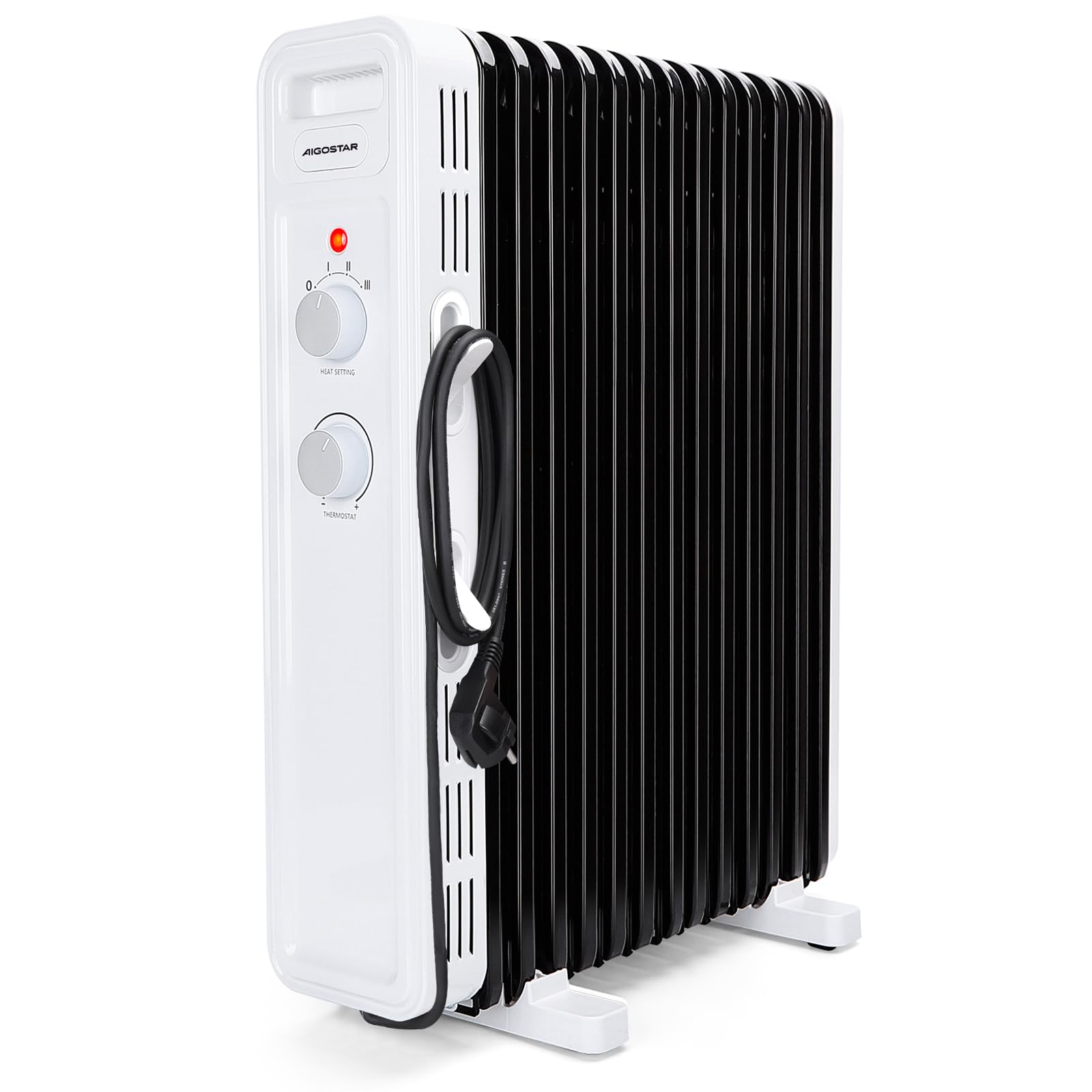 Aigostar Radiador de Aceite de 13 Elementos, 2500 W, Silencioso, 3 Niveles de Potencia, Termostato Ajustable y Función de Apagado Seguro, Protección Antivuelcos, Recomendado para Estancias de 25 m2