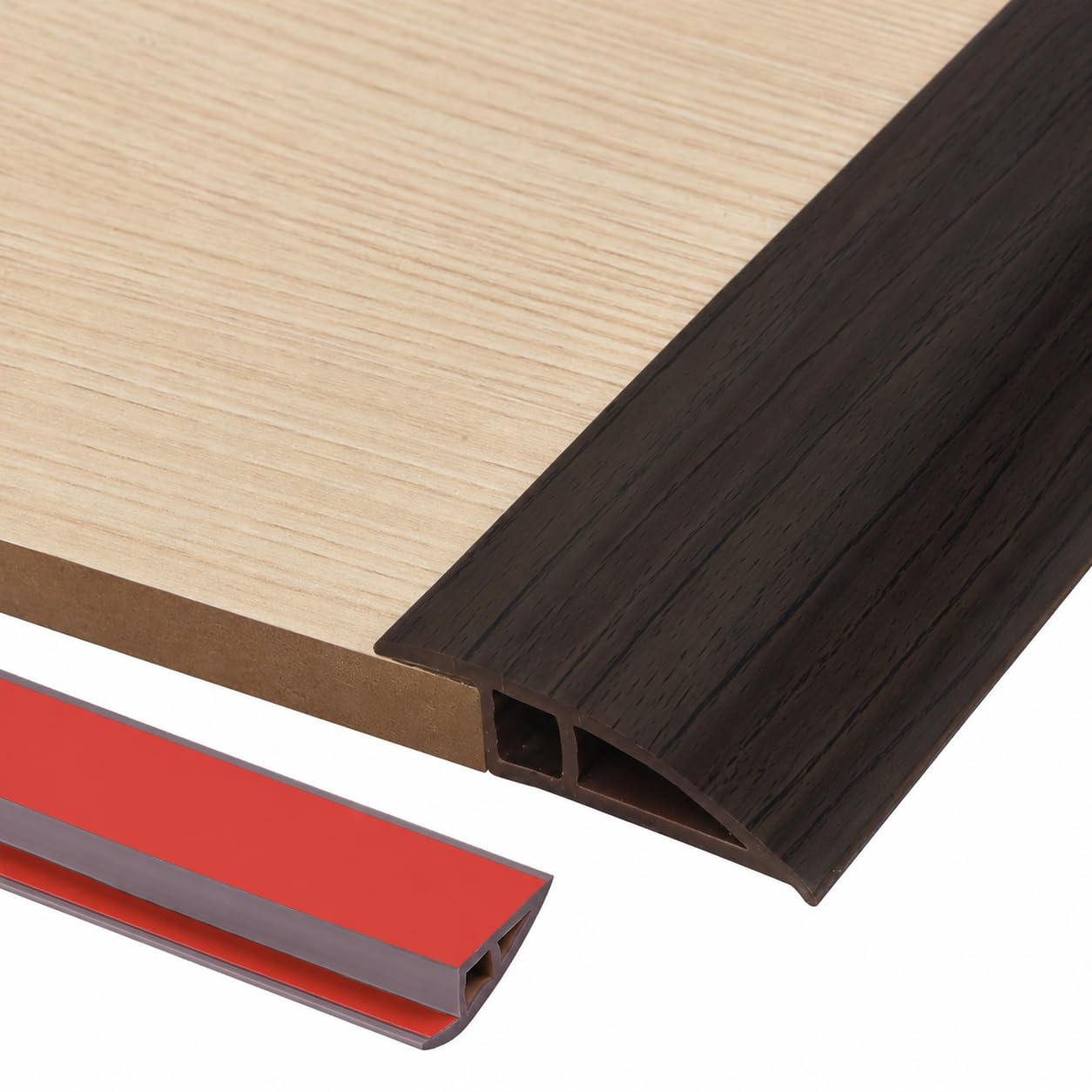 1.2M PVC Rubber Wheelchair Ramp Self Adhesive,Threshold Reducer,Door Floor Threshold Transition Strip,Butt Up Threshold-Moldings Trim for Doorways Carpet Tile Edge(1.5cm,Brown Oak Grain)