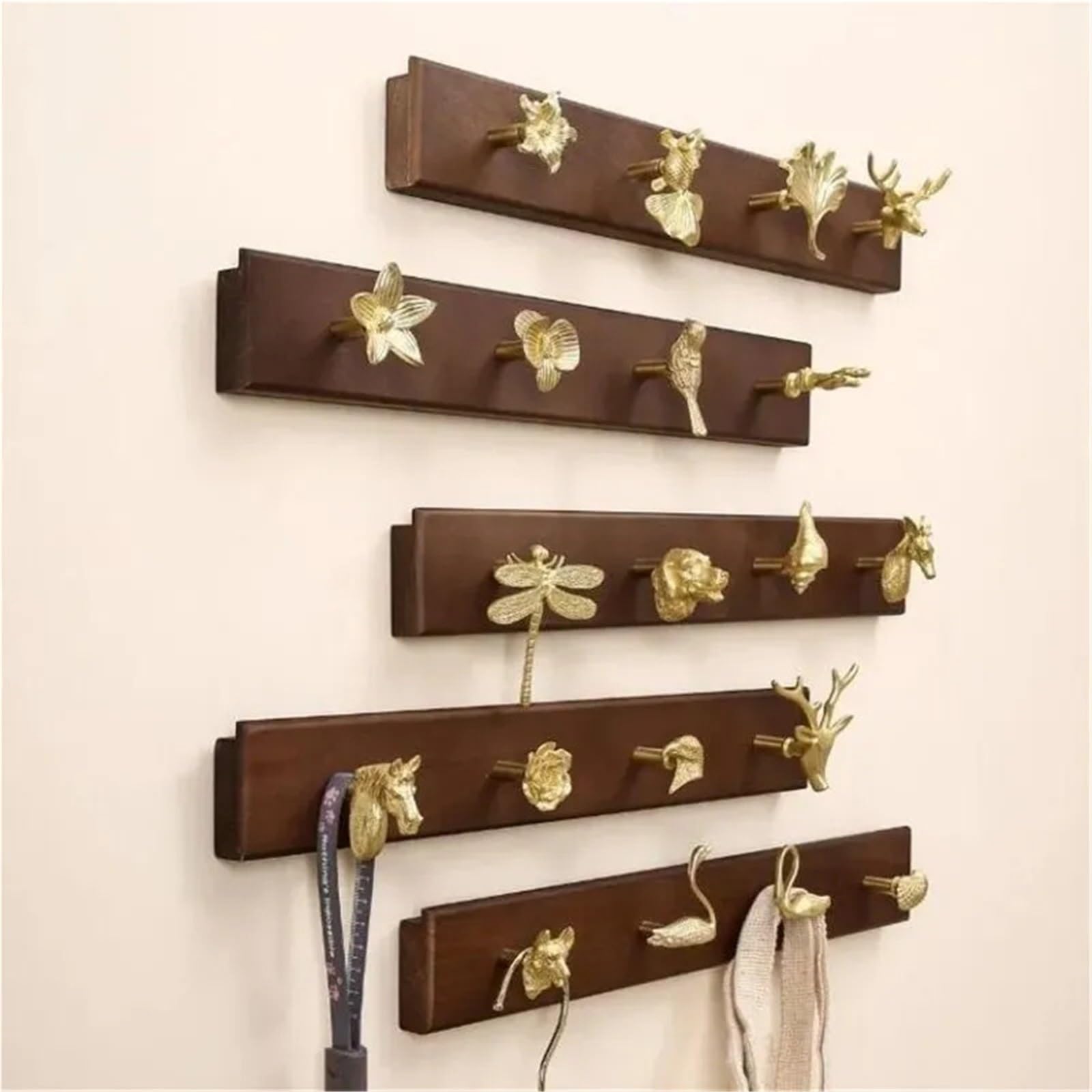 Gancho de latón Gancho de Fila Montaje en Pared, combinación Animales latón, Gancho Toalla for baño, Ropa, Abrigos, Accesorios Dorados for Sala Estar y Cocina(Size3)