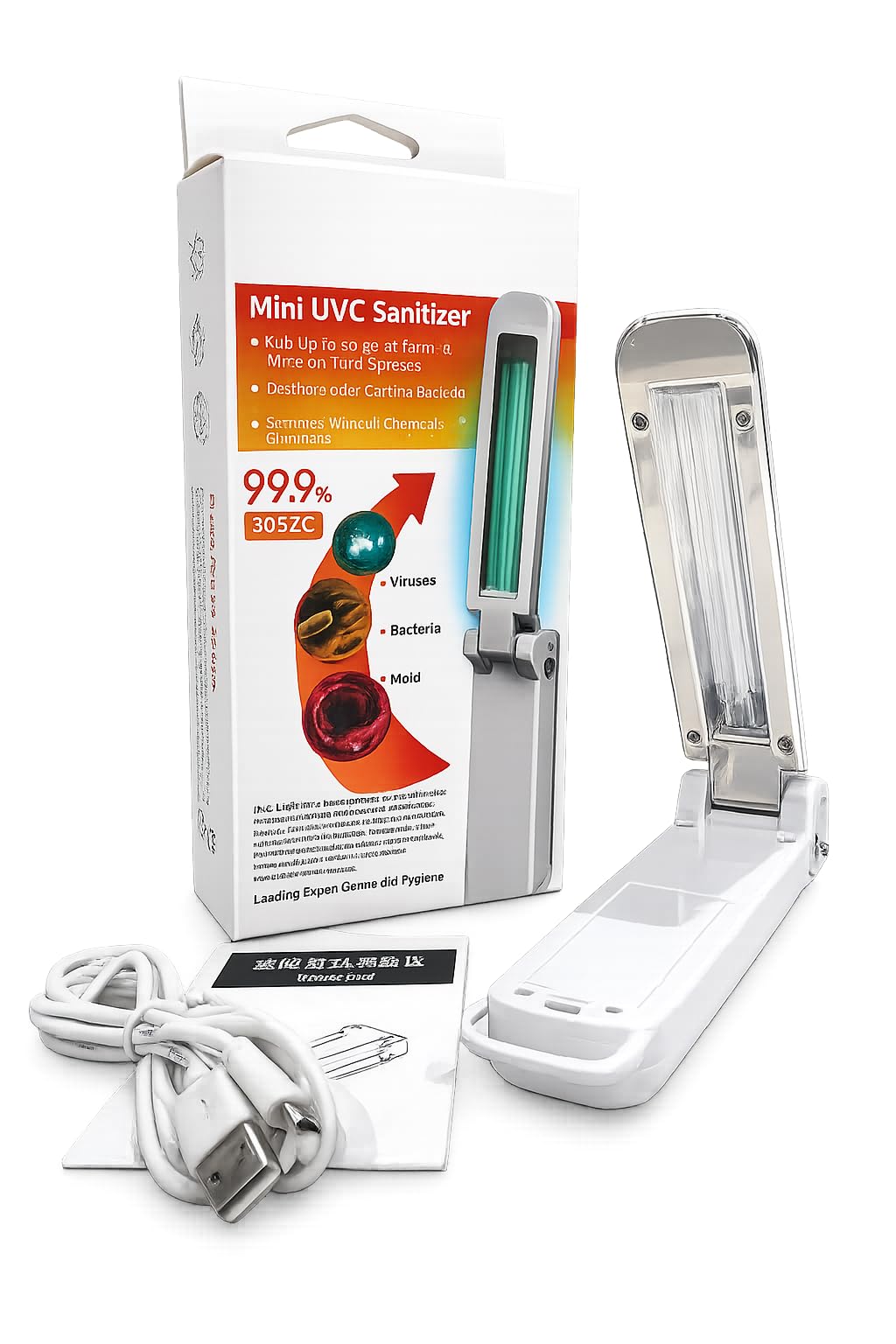 OKLI Bacchetta disinfettante UV, disinfettante portatile UVC per viaggi, casa e ufficio, luce UV portatile con ricarica USB, mini bacchetta igienica pieghevole per telefoni, tastiere, giocattoli e