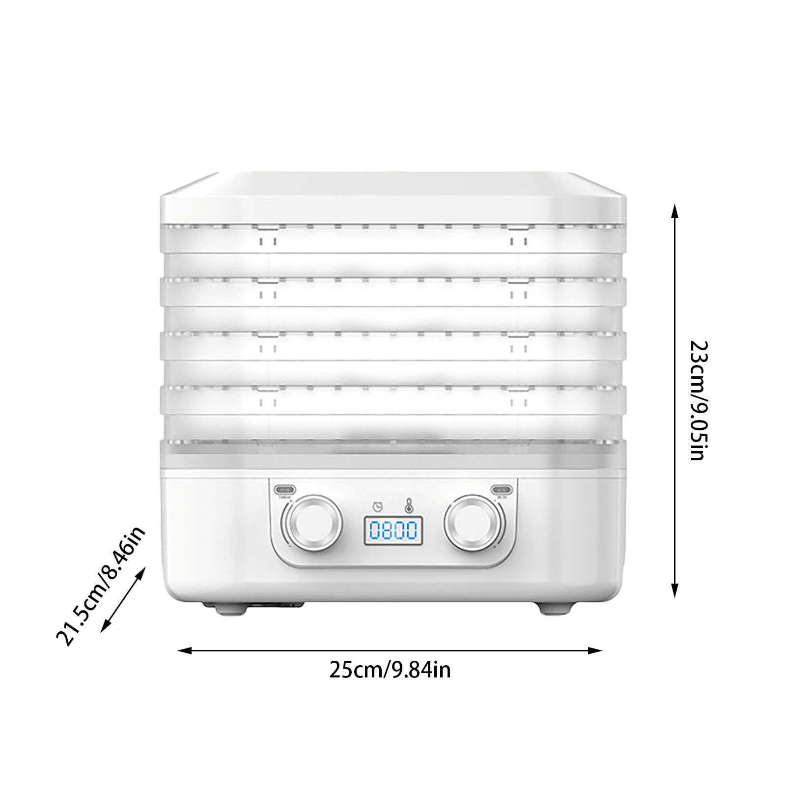 Deshidratador digital para alimentos con 5 bandejas, secadora de alimentos con temperatura ajustable para frutas, verduras y perros (A, 27 x 26 x 21 cm)