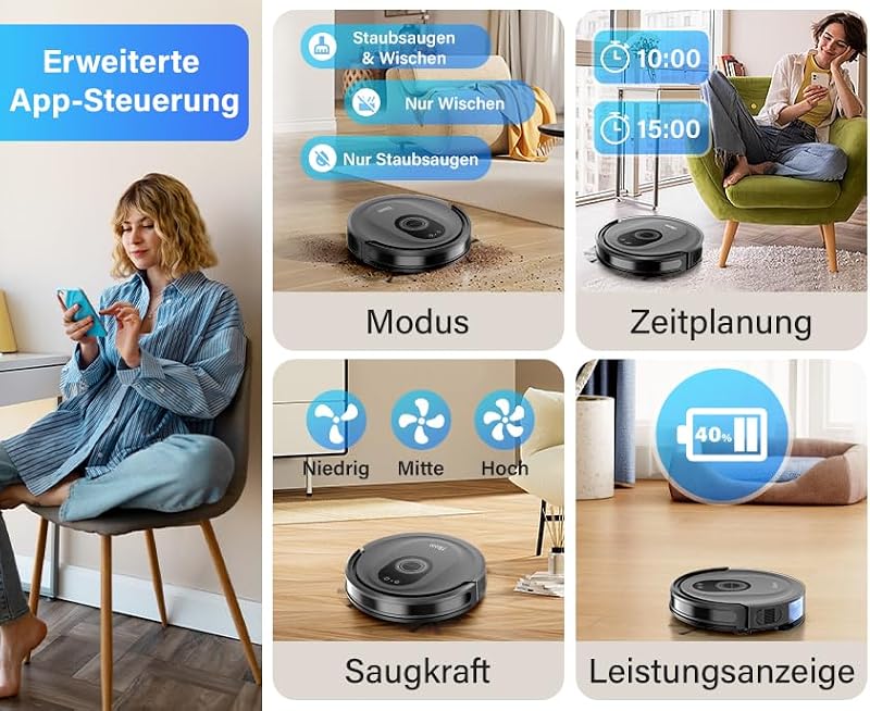Tikom G8000 Max robotporszívó moppal, 5000Pa szívóerő, WiFi, önjáró, háziállat szőrre