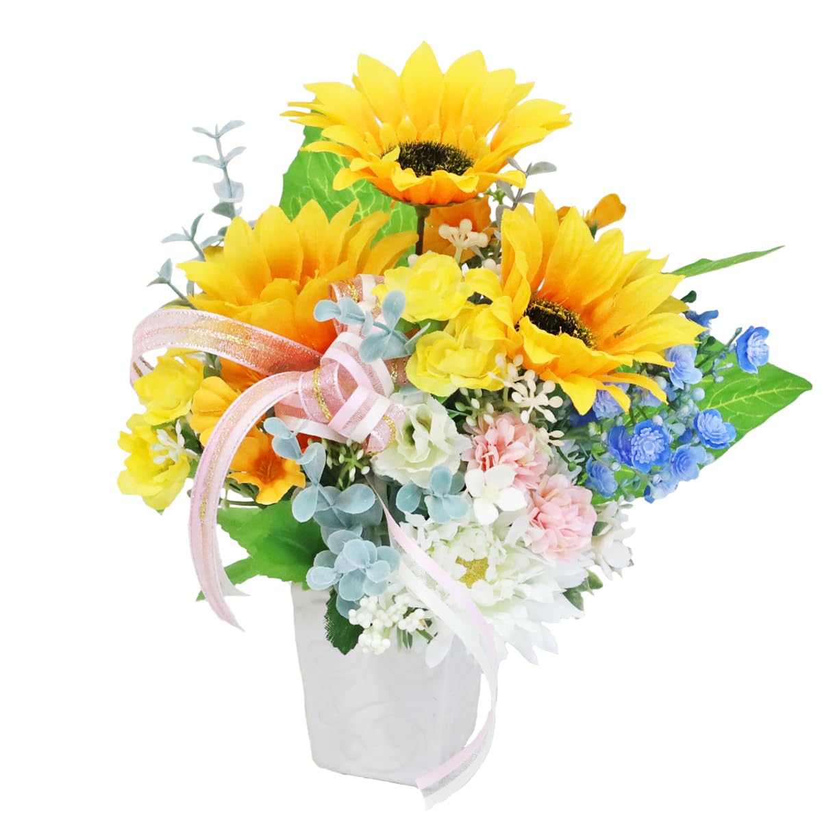 ひまわり)山形花笠シール付き2個シール無し3個　合計5個 Amazon｜山久 造花 3輪付ひまわりスプレー 全長90cm 2204-3670