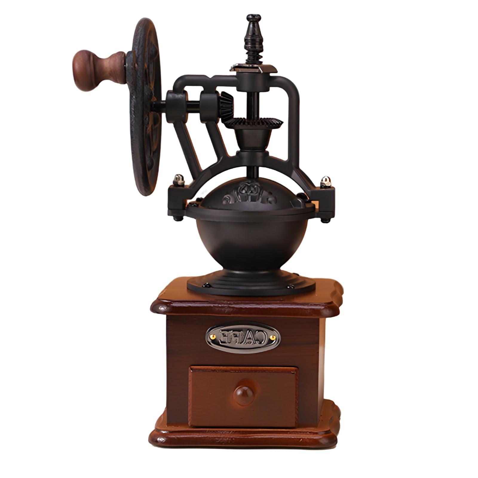 Molinillo de café manual vintage con diseño de noria, mango de madera, grosor ajustable, molinillo de granos de café con manivela, para el hogar y la oficina