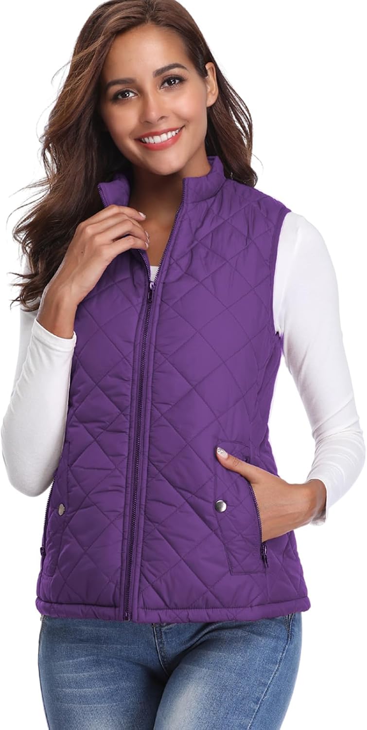 Fuinloth Women's Lightweight Warm Puffer Quilted Vest - 4-Pockets Stand Collar Zip Gilet, Fall Winter Outerwear - Image 6